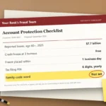 — A security checklist on a desk showing a credit freeze at three bureaus marked free, next to a line citing $7.7 billion in reported fraud losses for people over 60.